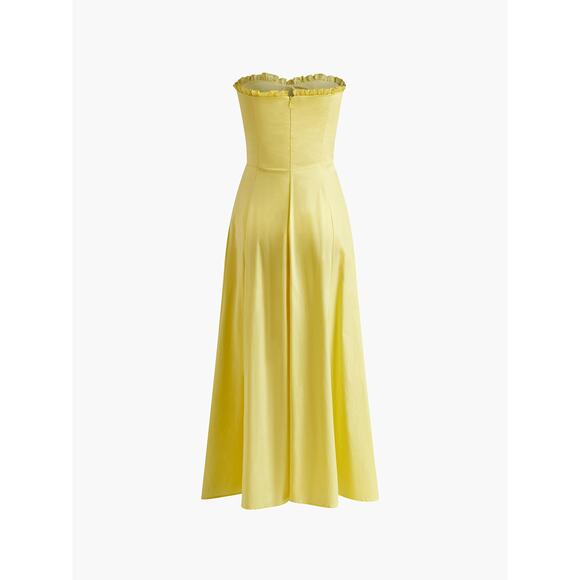 Commense Romantic Tea Cotton Blend Lettuce Trim Slit Midi Dress Yellow M - Picture 4 of 7